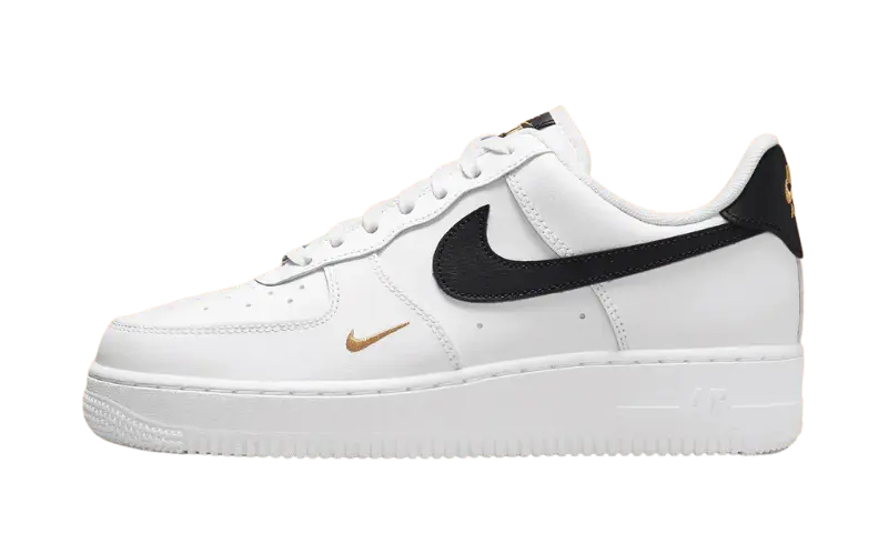 Nike Air Force 1 Low '07 Essential White Black Gold Mini Swoosh (Women's) - MTHOR SHOP